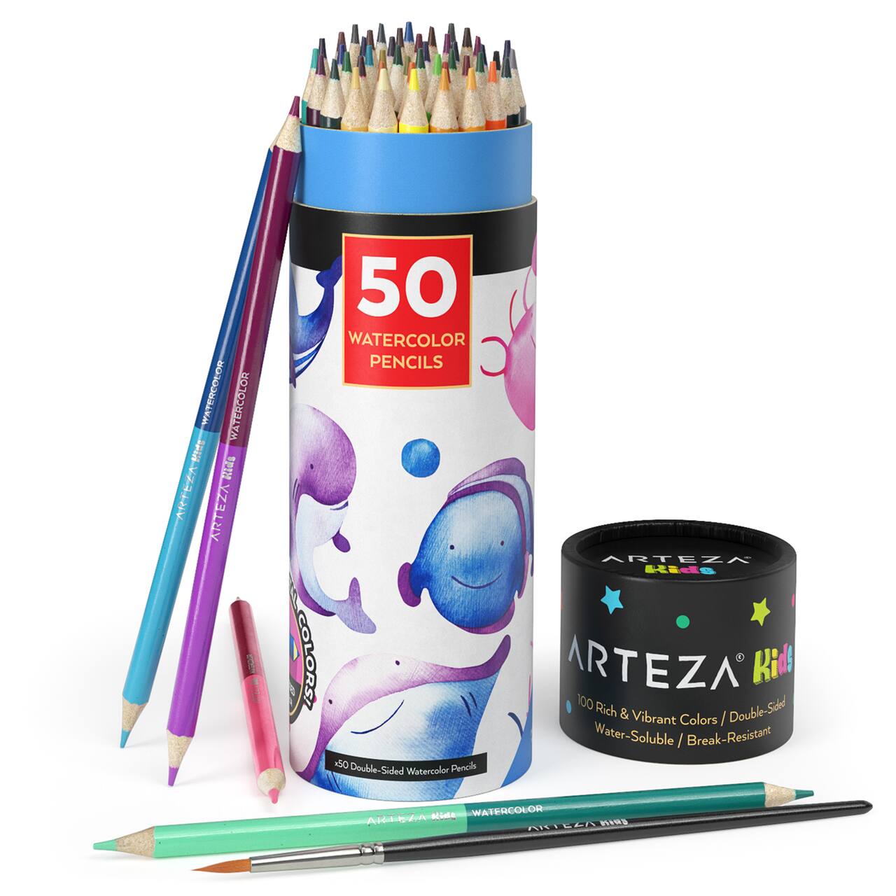 Arteza Kids Dual Sided Watercolor Pencils With Watercolor Brush 50 arteza-kids-dual-sided-watercolor-pencils-with-watercolor-brush-50